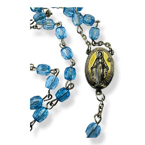 Vintage Blue Plastic and Silver Tone Rosary - Religious - Picture 3 of 4